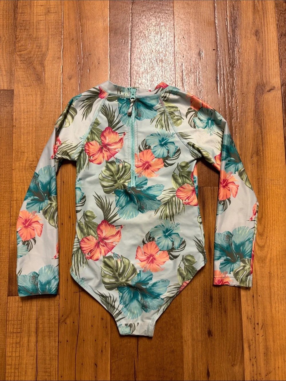Justice Girls Long-Sleeve Tropical Floral One-Piece Swimsuit - Size 7/8